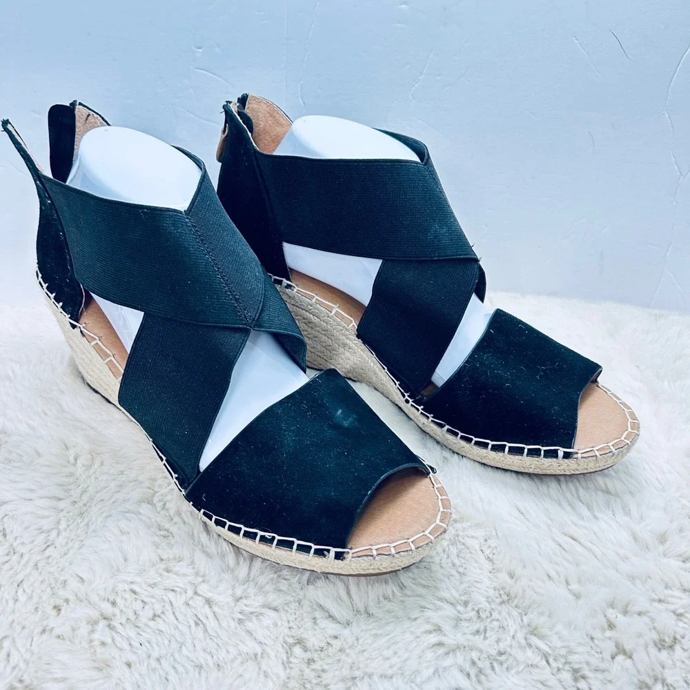 Gentle Souls Kenneth Cole Black Espadrille Wedge Sandals Elastic‎ Open Toe 11